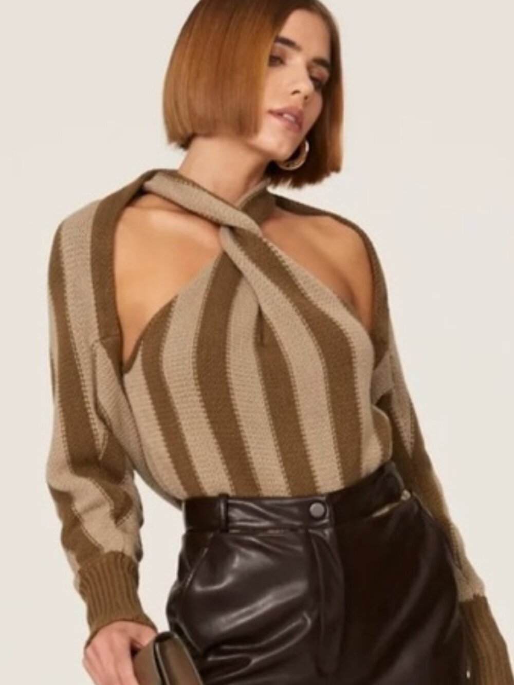 NICHOLAS Alcina Twist Front Halter Sleeveless Sweater & Crop Shrug set Striped M